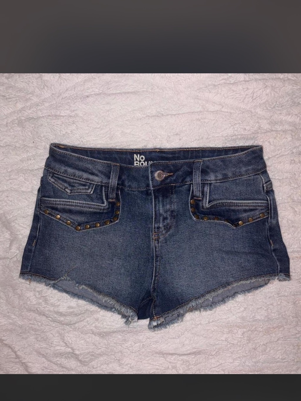 No Boundaries Studded Dark Blue Denim Cutoff Shorts